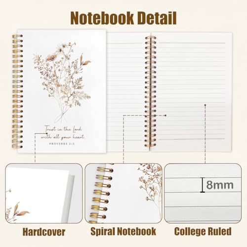 Likjad Christian Floral Spiral Notebook Journal 5.5x8.3, Trust the Lord Bible Verse Scripture Journals for Writing, Christian Gifts for Women, Religious Bible Hardcover Notebooks for Note Taking - color: Trust the Lord Bible