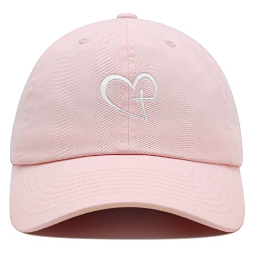 JPAK Heart and Cross Premium Dad Hat Embroidered Cotton Baseball Cap Christian Faith - color: Light Pink