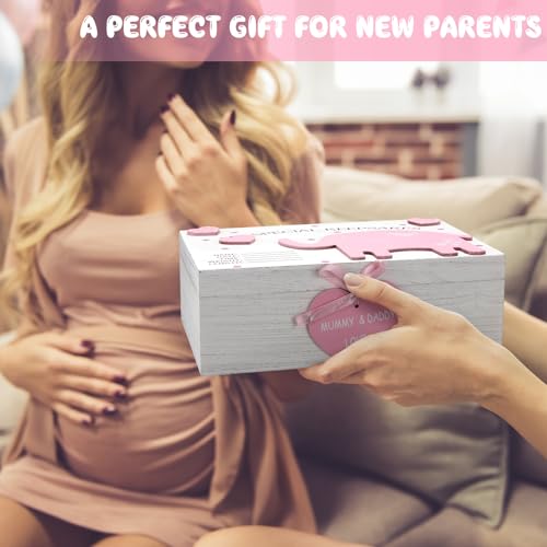 Soaoo 3D Wooden Elephant Baby Keepsake Box Baby Boy Girl Memorial Box, Pink - color: Pink