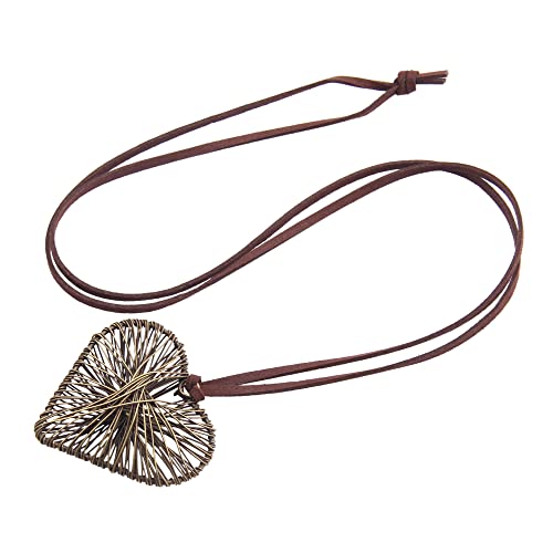 Boho Necklaces for Women Long Wooden Pendant Vintage Necklace - color: Heart Pendant Necklace