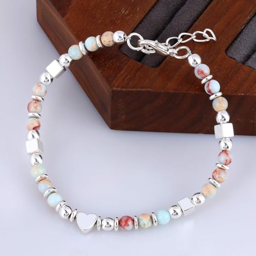 Beaded Bracelets for Women, Inspirational Natural Gemstone Bracelets Graduation Mothers Day Christmas Birthday Gifts for Mom, Daughter, Granddaughter, Wife, Sister, Best Friend - color: Colorful, style: Heart
