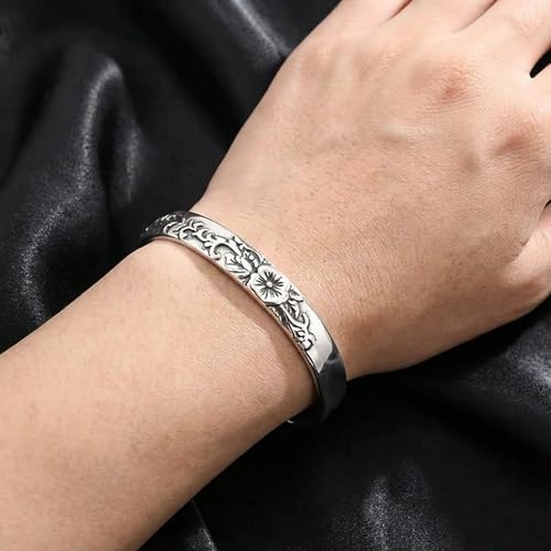 YWMAN Celtic Flower Cuff Bracelet, Vintage Floral Open Cuff Bangle, Stainless Steel Medieval Plants Pattern Bracelet Jewelry Gift for Men Women