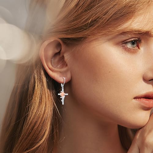 Flower Cross Earrings 925 Sterling Silver Daisy Butterfly Lily Violet Mushroom Dangle Drop Earrings Birth Flower Jewelry for Women Birthday Christmas Gifts - style: Lily Cross