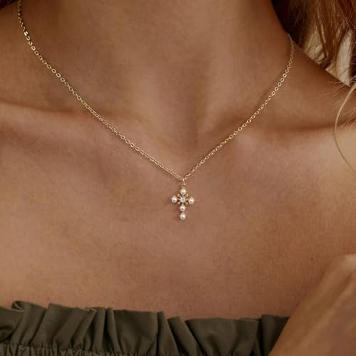 Cross Necklace for Women,Dainty 14k Gold Plated Pendant Necklaces - color: Gold-7