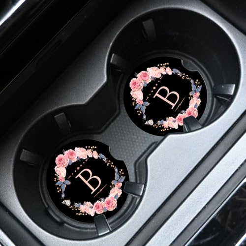 2pcs Letter B Car Coasters,Absorbent Universal neoprener Cup Holder Coasters with a Finger Notch,Car Accessories for Women&Man Interior,2.75" - color: B