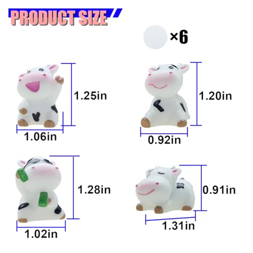 Craedli 4PCS Cute Cow Car Dashboard Decorations, Mini Resin Animals Figurines Car Rear View Mirror Accessories, Center Screen Dashboard Ornaments Auto Interior Decorations for Women Men(Cow) - size: Cow