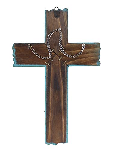 RWI Simple 10 1/2" Weathered Wood & Barbwire Decorative Wall Cross - Shabby Chic Chalk Paint Look