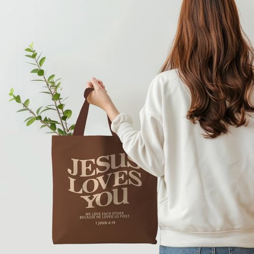 Christian Bible Canvas Tote Bag for women,15 x 15.4 Inches - color: Brown