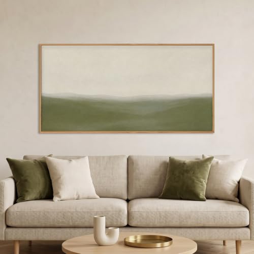 Aryroi Sage Green Abstract Landscape Framed Canvas Wall Art Set, Watercolor Neutral Minimalist Mountain Wall Decor, Natural Modern Beige Scenery Artwork for Living Room, Bedroom, Office- 40"x20"x1 - color: Sage Green Abstract Landscape Wall Art, size: 40"