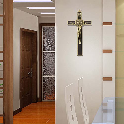Jesus Crucifix Cross Metal Wall Decor,Saint Benedict Pendant Christian - color: Black