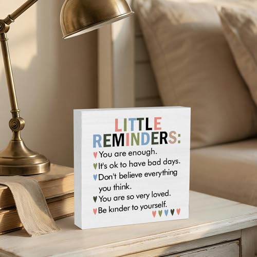 Mental Health Wooden Box Signs Desk Decor, Inspirational Desk Decor, Little Reminders Motivational Wooden Signs Desk Decorations for Therapy School Counselor Office Tabletop Shelf Wall, 5x5in - color: little reminders