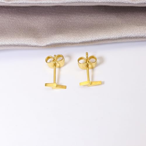 Geometric Titanium Stud Earrings – Hypoallergenic, Minimalist & Versatile - color: Lightning Bolt – Gold