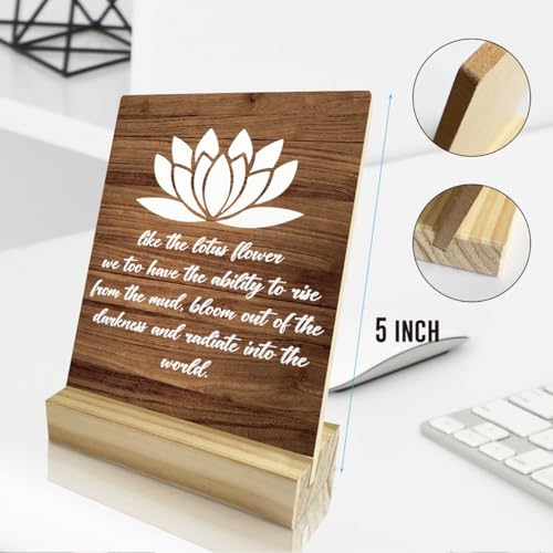 Inspirational Lotus Flower Decor Quote Desk Decor Rustic Plaque with Wood Stand, Positive Like the Lotus Flower Decorations Wood Sign for Home Shelf Decorations - color: Lotus