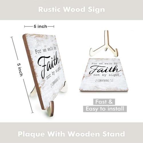 Motivational Wood Sign Rustic Desk Decor Home Farmhouse Office Work Table Desk Accessories Decorative Christian Religious Bible Verse Faith Decorations Office Supplies Living Room Cubicle Decor - color: WalkFaith
