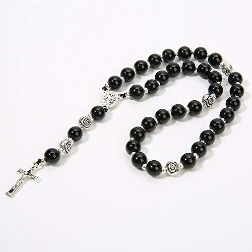 8mm Handmade Anglican Prayer Beads Rosary for Women - color: Silver(Black Agate)