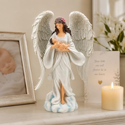 12.6 Inch Guardian Angel Figurine Holding Baby Figurine - size: 12.6 inch