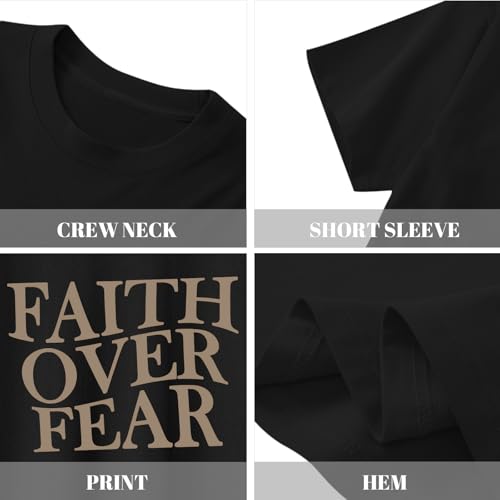 Girls Faith Over Fear Christian Shirts for Kids Jesus God Bible Verse Religious Tshirt Cute Preppy Graphic Tees Tops - color: Black, size: 5-6 Years