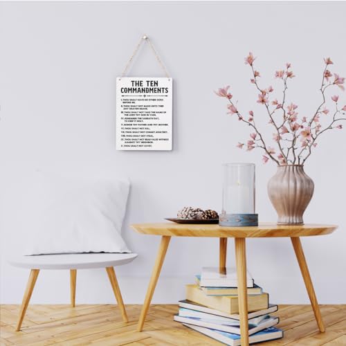 BELLOWDEER Inspirational Signs Gift 10 Commandments Wall Art Christian Bible Verse Wall Art Religious Home Wall Decor 8x10 Inches Scripture Wooden Hanging Sign for Living Room Bedroom Office - color: 10 Commandments