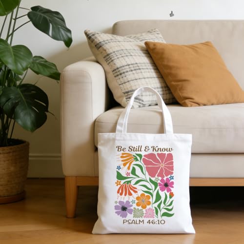 Christian Tote Bag Religious Gifts Canvas Bags for Women Men Shopping Work Gym Picnic Travel - color: Be Still & Know Psalm 46:10