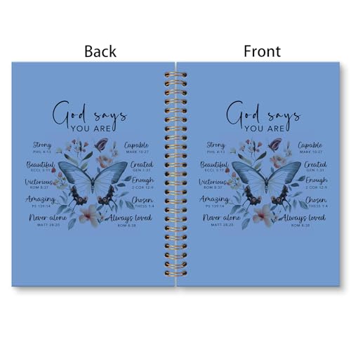 huester Inspirational Christian Butterfly Notebook Journal, God Says You Are Bible Scripture Blue Journal Notebooks for Note Taking, Bible Journaling Hardcover Paper Spiral Notebook, 5.5x8.3 Inch - color: blue