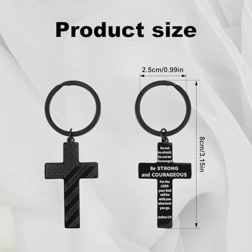2pcs Cross Keychain for Men, Stainless Steel Cross Keyring Christian Bible Verse Key Chain Inspirational Scripture Religious Key Holder Cross Key Fob Gifts for Men Women Valentines Day