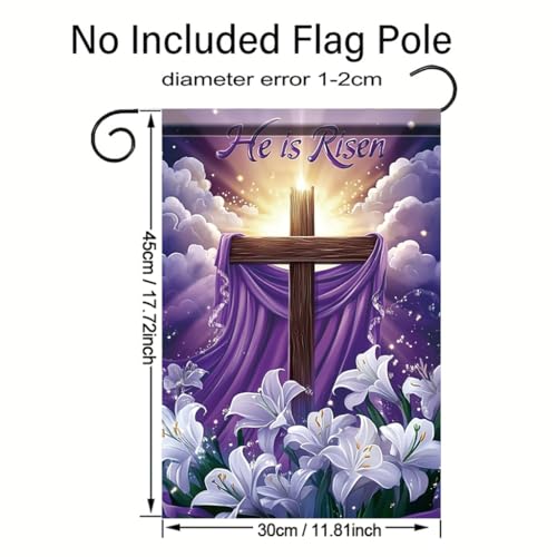 He Is Risen Garden Flag 12x18 Inch Double Sided Outdoor Yard Banner Easter Cross with Purple Cloth and White Lilies for Christian Spring Religious Decoration - color: Easter Cross Lily #3