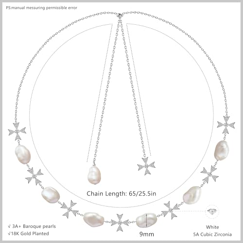 18K Gold Baroque Pearl Jewelry Set, 25.5 Inch Cross Pearls Necklace, Perfect Jewelry Gift for Women - size: Necklace