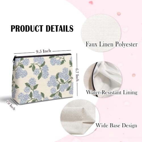 Blue Hydrangea Zipper Makeup Bag for Women - color: Blue Hydrangea