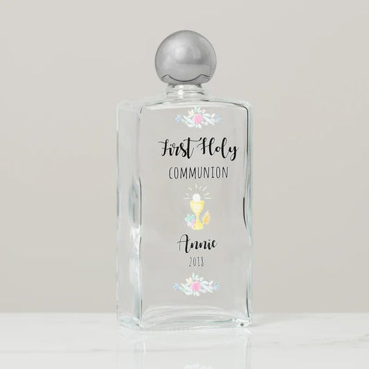 Personalized First Communion Holy Water Bottle - Laser Engraved Name & Date - color: Communion Pink