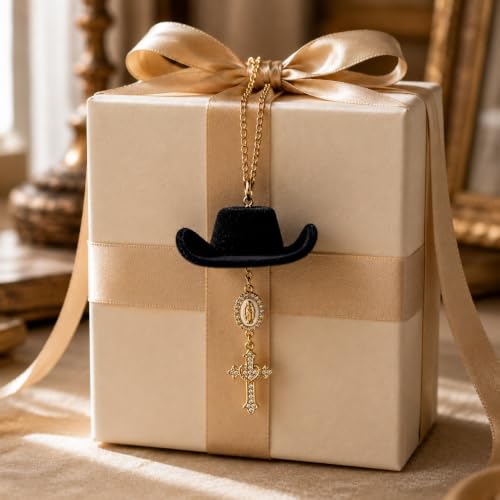 Baptism Car Charm Cowboy Hat Rear View Mirror, Virgin Mary Cross for Car - color: Virgin Mary B