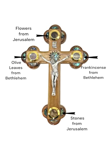 iHoly Land Crafts Catholic Wall Crucifix, Mother of Pearl & Relics, 9" x 6" - size: 9"L x 6"W