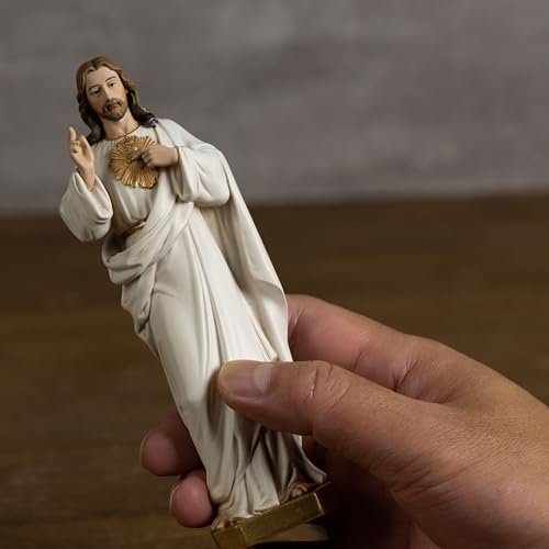 BC Catholic Sacred Heart of Jesus Statue, 6" H Jesus Christ Figure, Catholic Gifts Religious Indoor Home Decor, Handpainted Renaissance Sculpture Purity & Grace Collection from Buildclassic - color: Gold&white Jesus