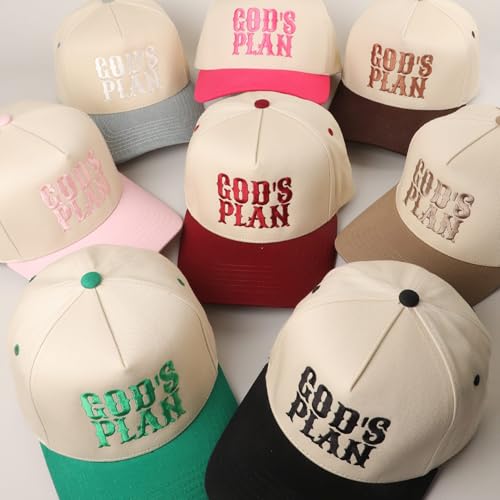 MIRMARU Christian Theme 5 Panel Embroidered Cotton Trucker Hat with Inspirational Faith Sayings for Men and Women - color: God's Plan, Brown