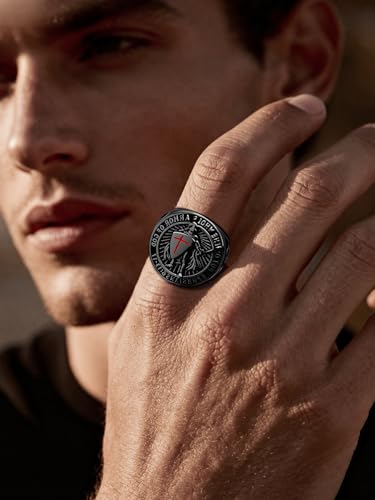 Christian Ring Knights Templar Put On The Whole Armor Of God Ephesians 6:13-17 Red Cross Design Men's Religious Catholic Ring,Biker Punk Cocktail Party 316L Stainless Steel Rings For Men Gift - color: D-Black
