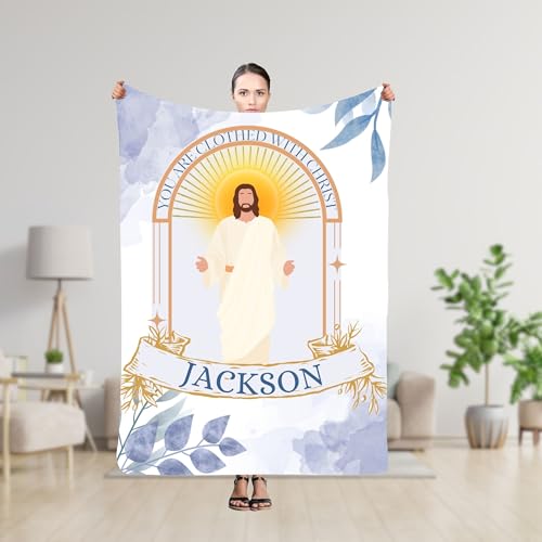 White Infant Blanket Christening, Custom Clothed with Christ Blanket for Catholic Babies, Personalized Communion Quilt, Holiday Baptismal Blankets for Girls, Blessing Blankets - color: #Ver6