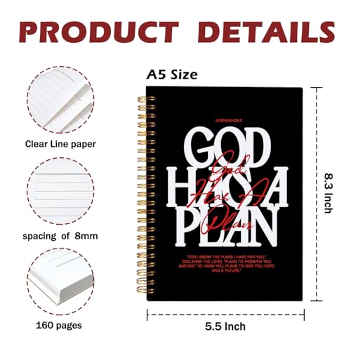 CFFJLHN GOD Has a Plan Christian Notebook, Journal for Bible Study, Christian Gift For Women, God Says I Am Prayer Journal, Scripture Hardcover Spiral Notebook 5.5x8.3 in - color: 10