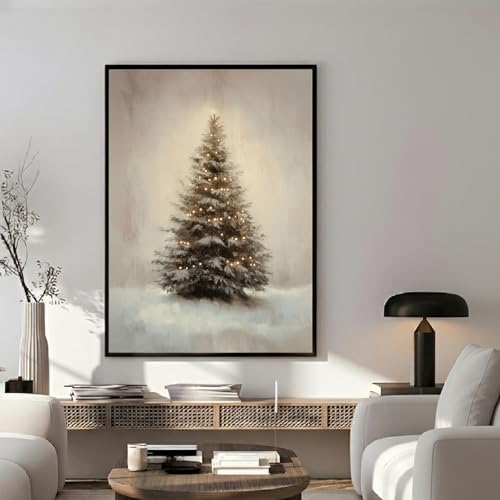 ZKFANKE Farmhouse Christmas Print Snowy Pine Tree Painting 16x24Inch UnFramed Christmas Wall Art for Living Room Bedroom and Office with Vintage Nature Style and Vintage Holiday Tree Details - color: ViewArt-6 UnFramed, size: 24"L x 16"W
