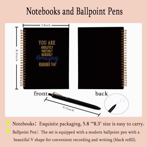 Inspirational Spiral Notebook with Pen Set - A5 College Ruled Lined Journal, Motivational Hardcover Diary, Coworker Leaving Goodbye Gifts, New Job Congratulation Gifts for Women Men, 80 Sheets - color: Black229