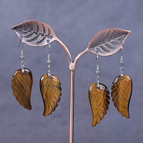 Gemstone Crystal Healing Reiki Chakra Handmade Angel Wing Dangle Earrings - color: Yellow Tiger Eye