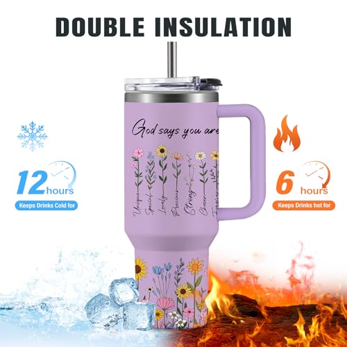 Christian Gifts for Women 40oz Tumbler - Insulated Travel Mug with Handle (God Says You Are1, 40 Ounces) - color: God Says You Are1