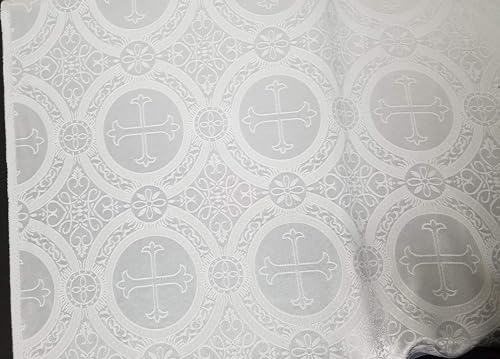 AdFabric, Liturgical Brocade,Church Gorgeous Cross Acetate Taffeta Brocade Fabric Cross Matte Brocade White Color,60" Wide