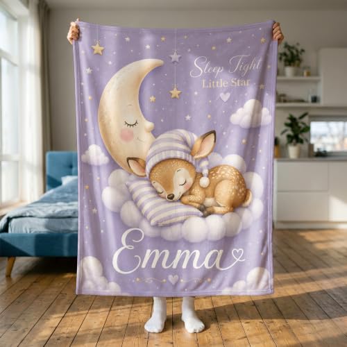 Personalized Baby Blanket With Name, Custom Baby Blankets Gift for Boy Girl - color: Misty Lavender, size: Deer