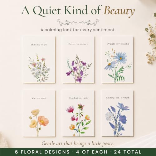 24 Box of Sympathy Cards with Envelopes - 4×6", 300 GSM - color: Floral