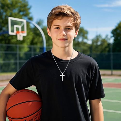 Basketball Cross Necklace for Boys Men - color: Silver, style: 19:26 All things are possible