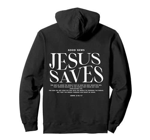 Jesus Saves John 3:16-17 Front and Back Print Christian Pullover Hoodie - color: Black, size: Small