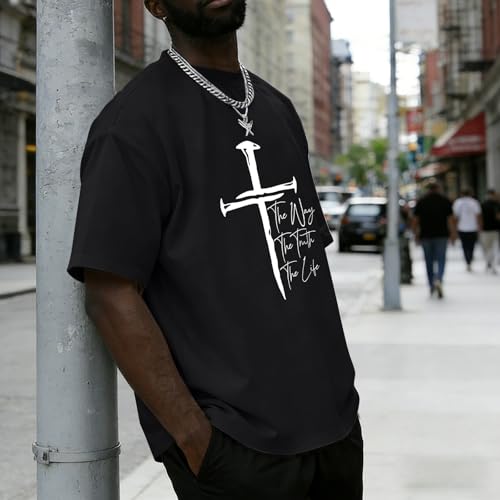 Christian Shirts for Men Faith Cross Shirt Jesus Religious Tshirts Bible Verse Inspirational Oversized Graphic Tees - color: Black, size: X-Large