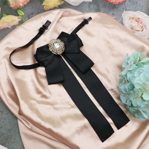 Womens Bow Tie Adjustable Rhinestone Bowtie for Women Ladies Girls Pre-tied Womens Tie for Shirt Suit Uniform - color: Black-strap-style 2