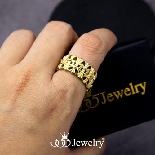 555Jewelry Stainless Steel Rings Men 10MM Cross Rings for Men Chrome Hearts Ring Wedding Band Vintage Retro Gothic Biker Christian Rings for Men US Size 7-13