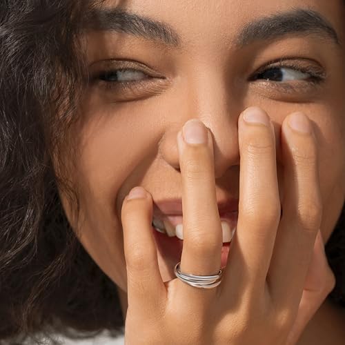 BORUO Fidget Stacking Ring, Waterproof Gold Plated, Three Row Size 4 - color: Waterproof 2mm 14K White Gold Plated Stainless Steel
