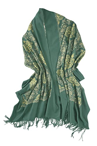 Urban CoCo Embroidered Scarf for Women, Tassel Shawl, Soft Lightweight Wrap - color: #2-dark Green